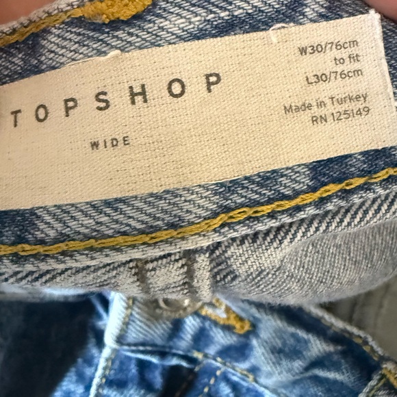 Topshop Wide Leg Jeans - Light Wash Raw Hem Size 30 - Picture 8 of 8